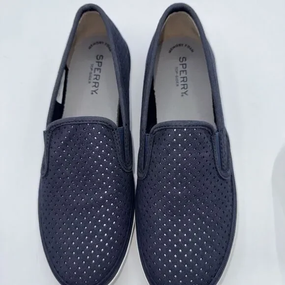 Sperry Top Sider Womens Seaside Navy‎ Blue Perforated Leather Shoes Sz. 8 - Picture 7 of 9